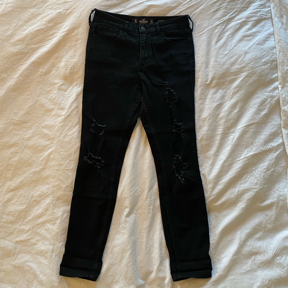 High rise crop super skinny black jeans